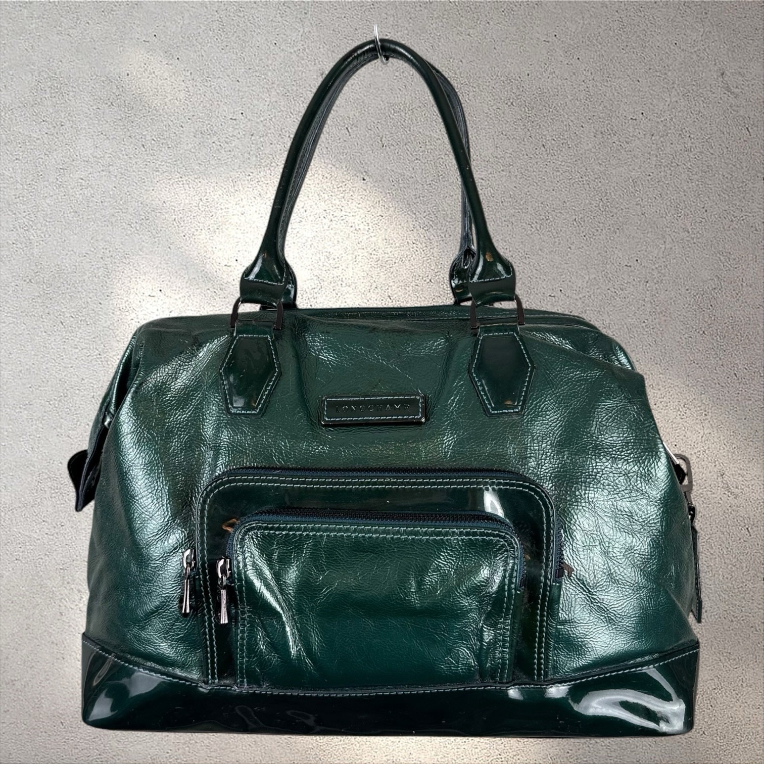 Longchamp Legends Verni Large Satchel Bag Edition Limite Green Top Handle Purse